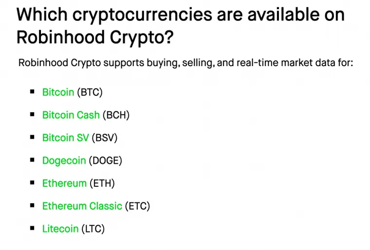 avaliable crypto on robinhood cryptocurrencies available on robinhood